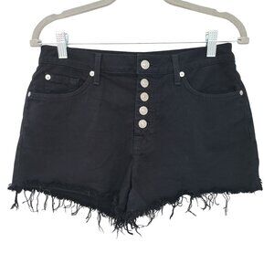 7 For All Mankind Black Denim Button Fly Cutoff Jean Shorts Size 29 Raw Hem